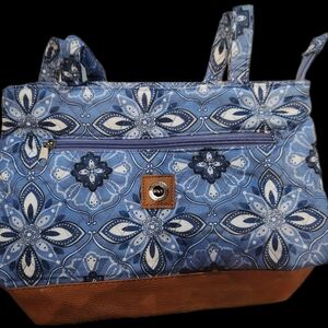 🪻SNY blue Floral Tote Bag with Brown Bottom